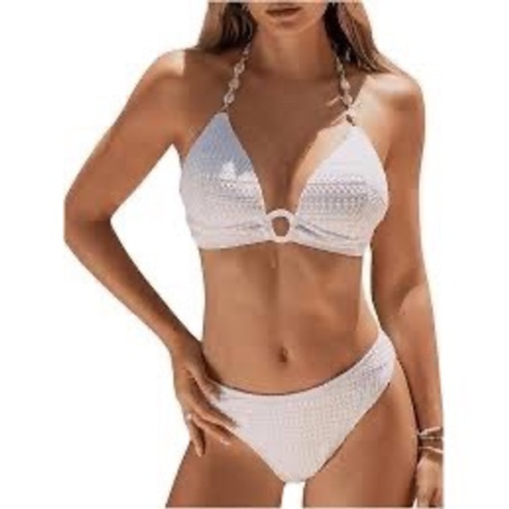 RoseSeek Women's 2 Piece Swimsuit Set Shell Push Up Bikini Halter Bathing Suit L
